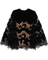 Elie Saab - Bluse Aus Samt Mit Spitzenstickerei - Lyst