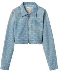 Miu Miu - Logo-Print Cropped Denim Jacket - Lyst