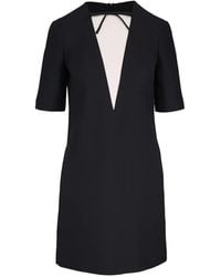 Valentino Garavani - Crepe V-Neck Mini Dress - Lyst