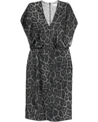 Stella McCartney - Midi-Jurk Met Luipaardprint En V-Hals - Lyst
