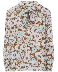 Tory Burch - Printed Viscose Bow Blouse - Lyst