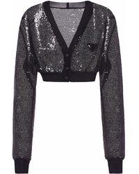 Prada - Cropped Sequin-embroidered Cardigan - Lyst