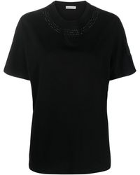 Moncler - Logo-patch Studded Cotton T-shirt - Lyst