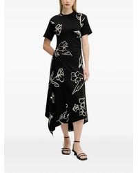 Desigual - Floral Gathered Asymmetric-Hem Midi Dress - Lyst