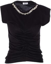 Liu Jo - T-Shirt Froncé À Ornements En Cristal - Lyst