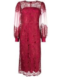 Alberta Ferretti - Lace-Overlay Midi Dress - Lyst