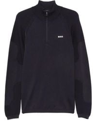 BOSS - Ribbed Half-Zip Logo Sweater - Lyst