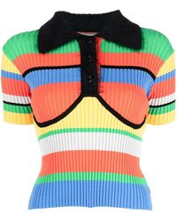 ANDERSSON BELL - Ribbed-knit Striped Polo Top - Lyst