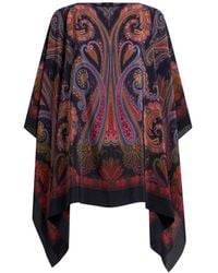 Etro - Top De Poncho De Seda Con Motivo Paisley Degradado - Lyst