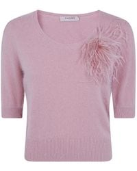 Twinset - Feather-Embellished Puff-Sleeve Sweater - Lyst