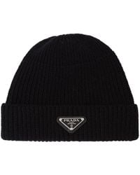Prada - Triangle-Logo Wool-Cashmere Beanie - Lyst
