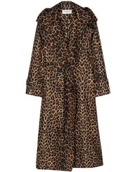 Saint Laurent - Leopard Print Silk Trench Coat - Lyst