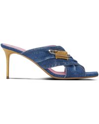 Balmain - Verzierte Pantoletten 75 Aus Denim - Lyst