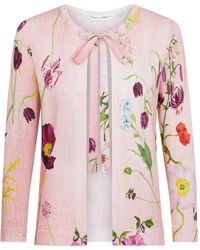 Oscar de la Renta - Mixed-Botanical Tie-Neck Cardigan - Lyst