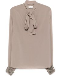 P.A.R.O.S.H. - Embellished-Cuffs Bow-Neck Blouse - Lyst