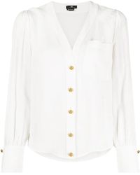 Elisabetta Franchi - V-Neck Long-Sleeve Blouse - Lyst