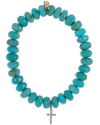 Sydney Evan - Bracelet À Breloque Croix Orné De Diamants Et De Turquoises - Lyst