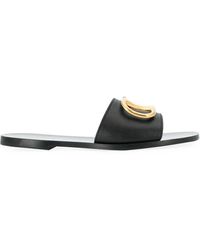 Valentino Go Logo Leather Slides - Black