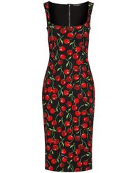 Dolce & Gabbana - Vestido midi de punto con estampado de cerezas - Lyst