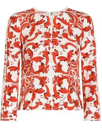 Dolce & Gabbana - Majolica-Print Charmeuse Fitted Top - Lyst
