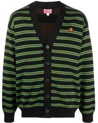 KENZO - Flower-embroidered Striped Cardigan - Lyst