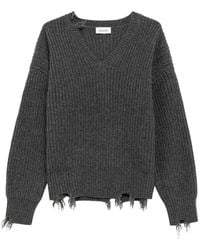 AMISH - Distressed Ribbed-Knit Sweater - Lyst
