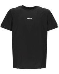BOSS - T-Shirt De Sport Ajusté À Logo Imprimé Et Rayures Jacquard - Lyst