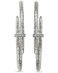 John Hardy - Sterling Large Spear Diamond Hoop Earrings - Lyst