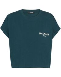 Balmain - Cropped Logo Print T-shirt - Lyst