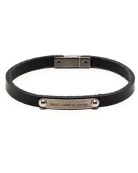 Saint Laurent - Id Plaque Leather Bracelet - Lyst
