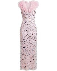 Gemy Maalouf - Beaded Ruffled Midi Dress - Lyst