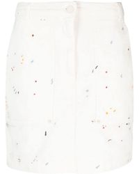 Emporio Armani - Paint-splatter Short Denim Skirt - Lyst