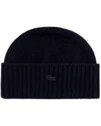 Lacoste - Logo-Patch Ribbed-Knit Beanie Hat - Lyst