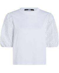 Karl Lagerfeld - Broderie-anglaise Cotton T-shirt - Lyst