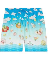 CASABLANCA - Kawaii-Motif Silk Twill Shorts - Lyst