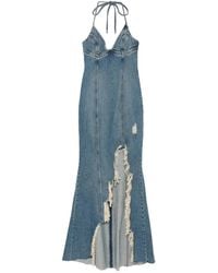 Blumarine - Halter-Neck Frayed-Hem Denim Dress - Lyst