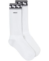 Versace - Embroidered Cotton Ribbed Socks - Lyst