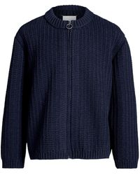 Maison Margiela - Navy Pure Wool Ribbed Cardigan With Zipper - Lyst