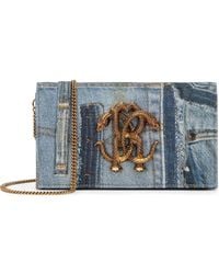 Roberto Cavalli - Denim Patchwork Chain Shoulder Bag - Lyst