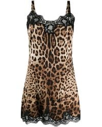 Dolce & Gabbana - Leopard-Print Satin Slip Dress - Lyst