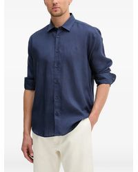 Trussardi - Logo-Embroidered Linen Shirt - Lyst