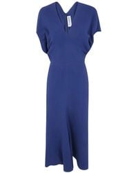 Victoria Beckham - V-Neck Short-Sleeves Midi Dress - Lyst