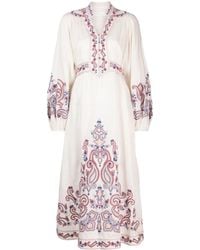 Zimmermann - Midi-jurk Met Geborduurde Bloemen - Lyst