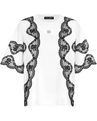 Dolce & Gabbana - Jersey T-Shirt With Dg Logo And Lace Inserts - Lyst
