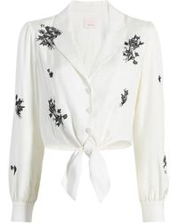 Cinq À Sept - Floral-Embroidered Tie-Front Top - Lyst