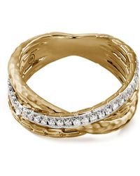 John Hardy - 18kt Yellow Gold And Sterling Silver Crossover Diamond Ring - Lyst