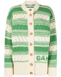Ganni - Striped Wool Cardigan - Lyst