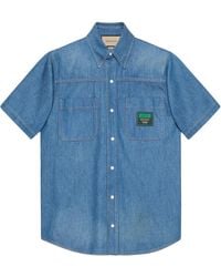 Gucci - Logo Patch Short-Sleeved Denim Shirt - Lyst