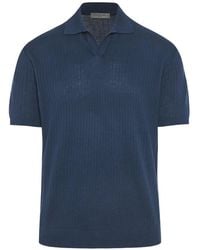 Corneliani - Ribbed-Knit Short-Sleeve Polo Shirt - Lyst