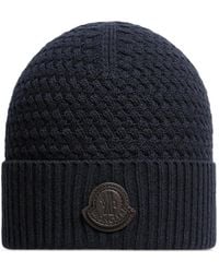 Moncler - Logo-Patch Cable-Knit Beanie Hat - Lyst